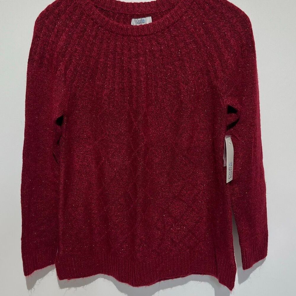Croft & Barrow Women's Red Metallic‎ Crew Neck Pullover Sweater Size PS NWT